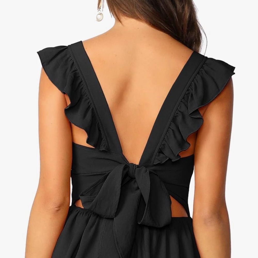 ROMWE Black Backless Ruffle Dress - Picture 4 of 5